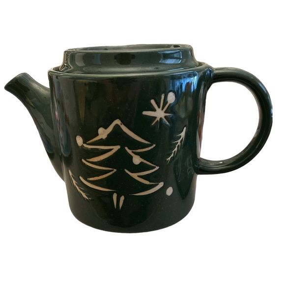 The Main Ingredients Pantry Ware Dark Green Ceramic Teapot White Christmas Tree - Picture 3 of 4
